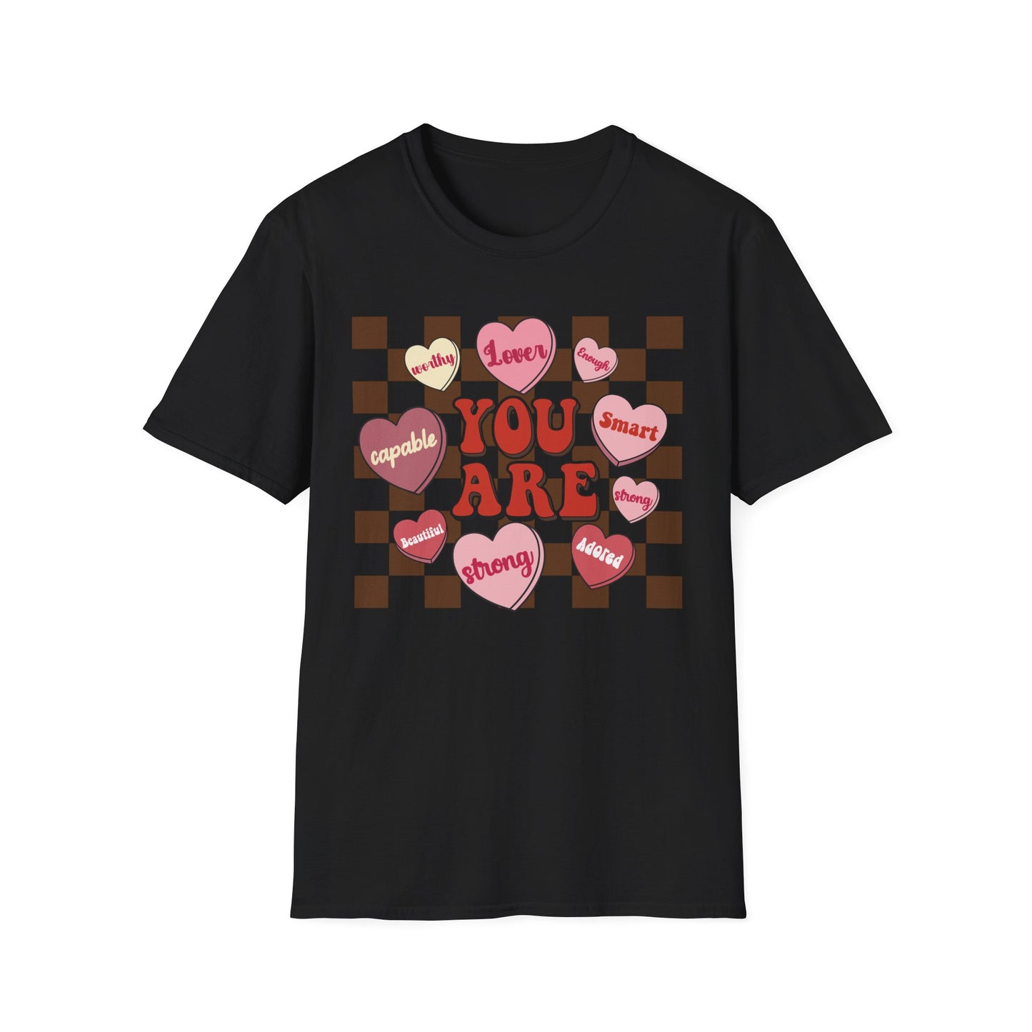 Empowering 'You Are' Positive Affirmation T-Shirt - Retro Candy Heart Self-Love Tee for Women & Teens - Ultimate Confidence Booster Gift
