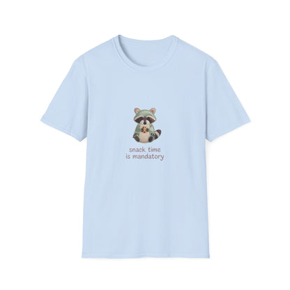 Irresistible Raccoon T-Shirt: "Snack Time is Mandatory" Funny Tee for Cookie & Animal Lovers – Cute Graphic Gift!