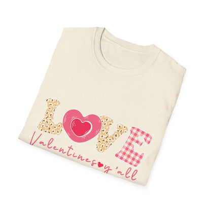 Charming Leopard & Plaid LOVE Valentines Y'all T-Shirt - Trendy Southern Sweetheart Tee for Women, Perfect Valentine's Day Gift