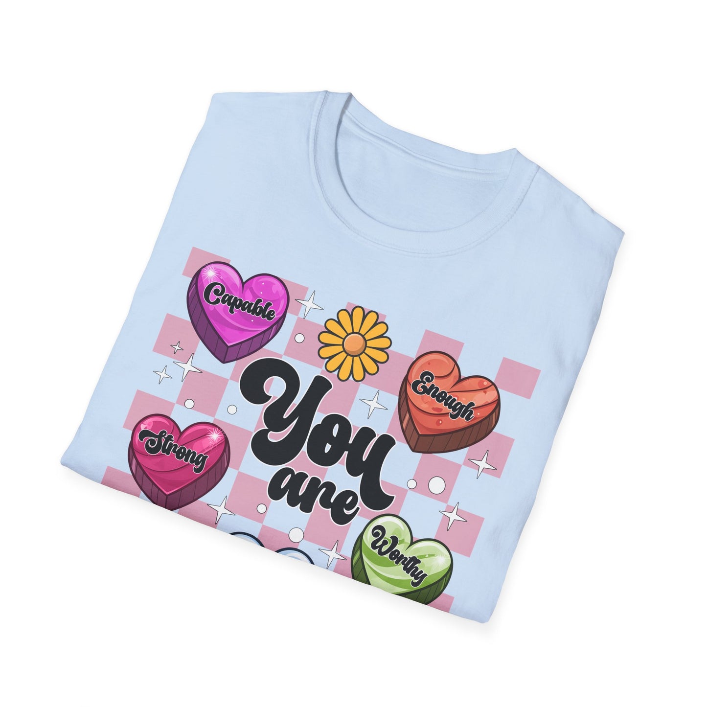 Empowering "You Are" Groovy Affirmation T-Shirt for Women - Self-Love Retro Candy Heart Tee - Inspiring Chic Gift