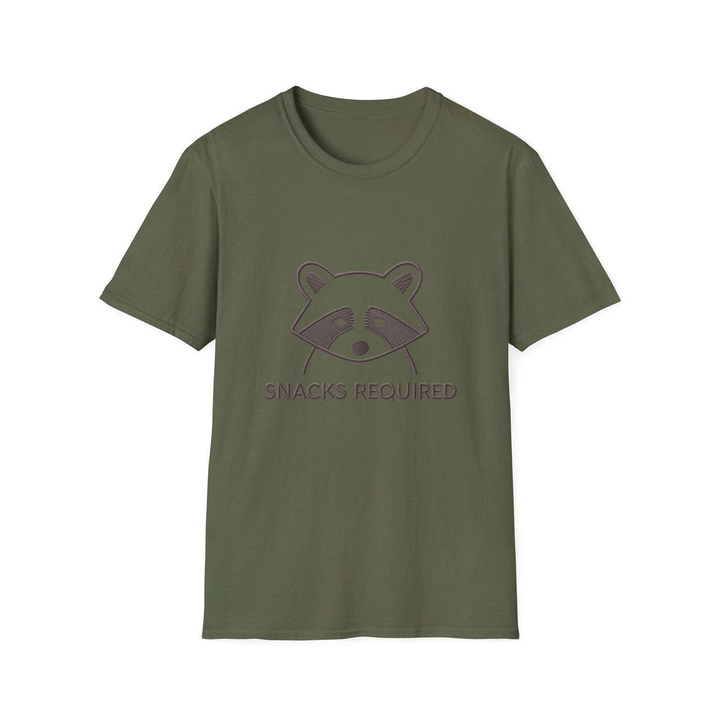 Hilarious Raccoon 'Snacks Required' T-Shirt – Adorable Animal Lover Funny Graphic Tee for Foodies & Casual Wear