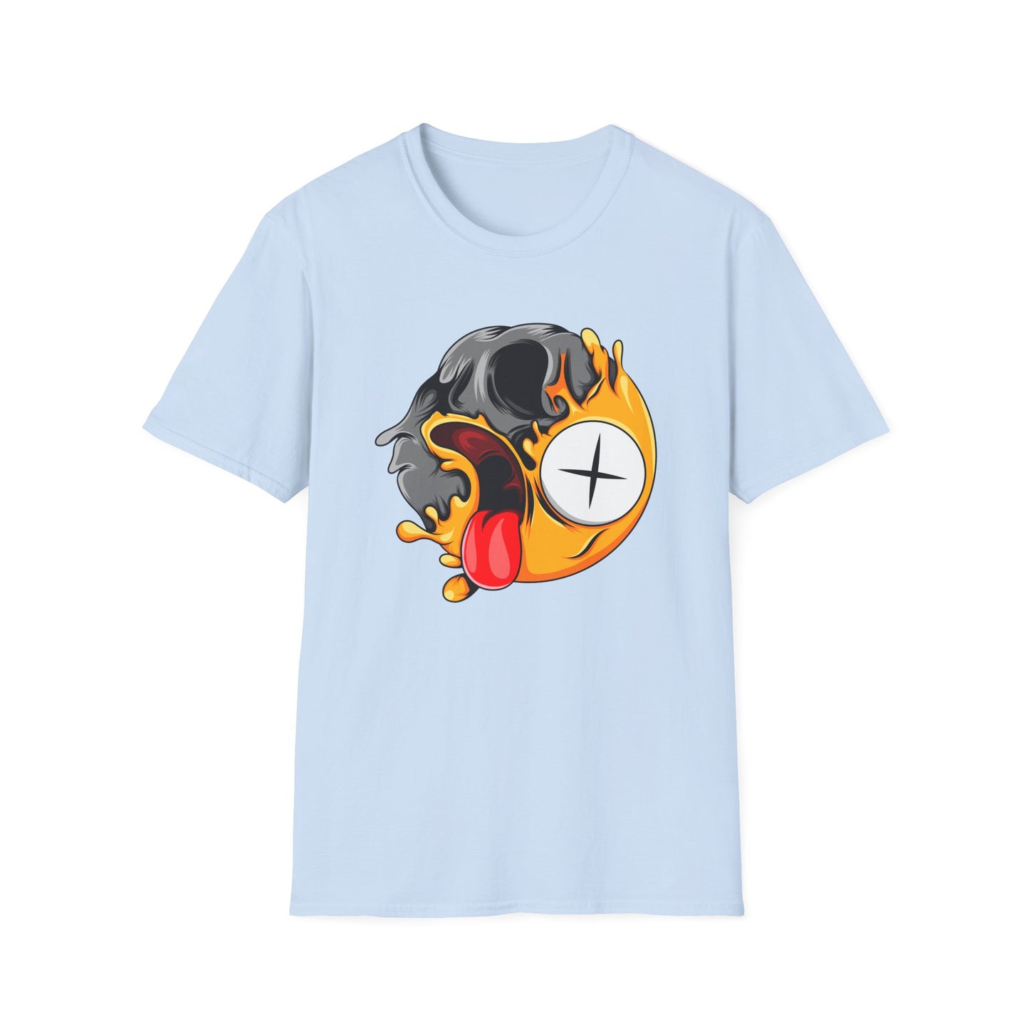 Vibrant Melting Skull Zombie Emoji T-Shirt | Edgy Streetwear Monster Tee | Unique Graphic Art Statement Apparel