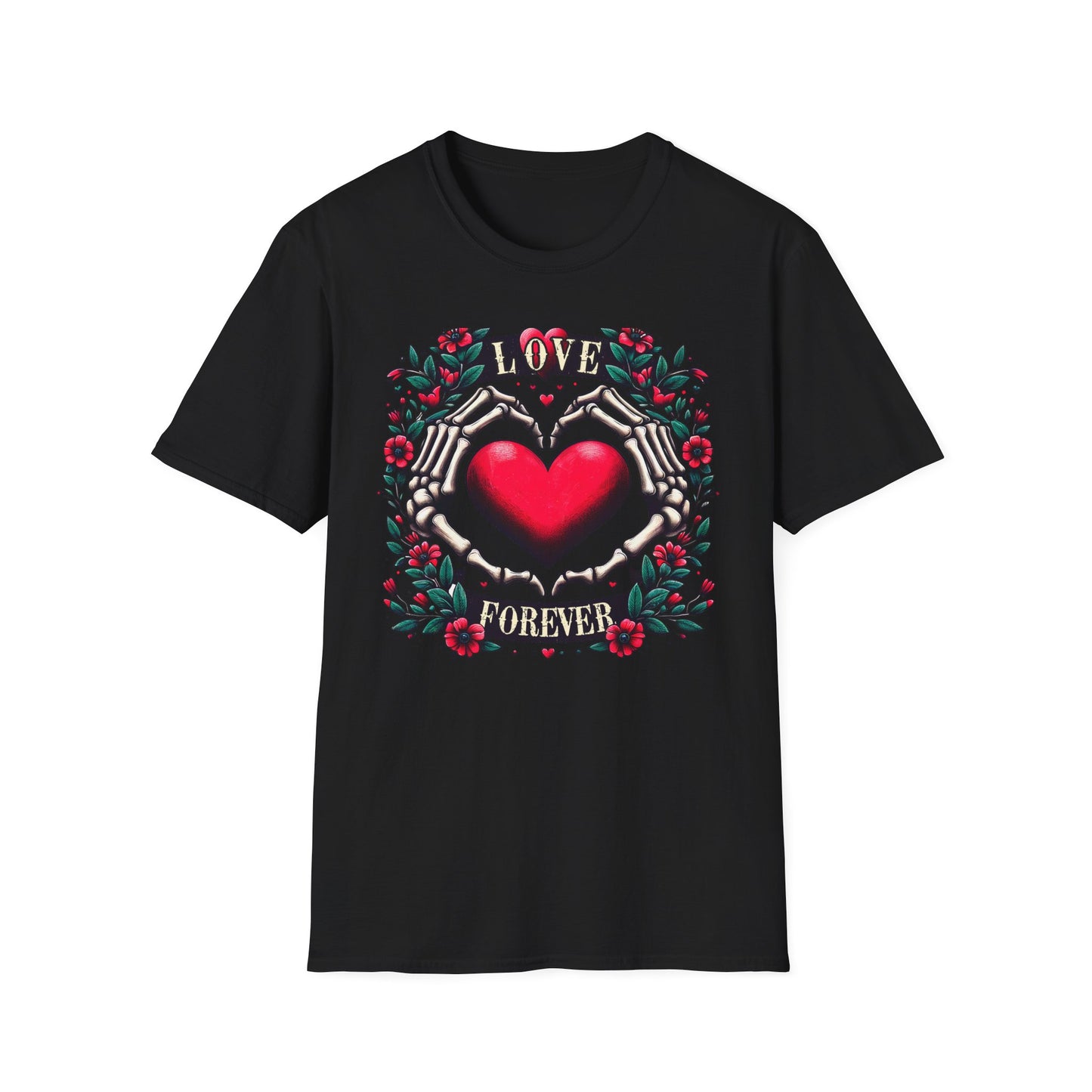 Stunning Love Forever Skeleton Hands Heart T-Shirt | Gothic Romance Till Death Do Us Part Tee | Unique Couple's Gift