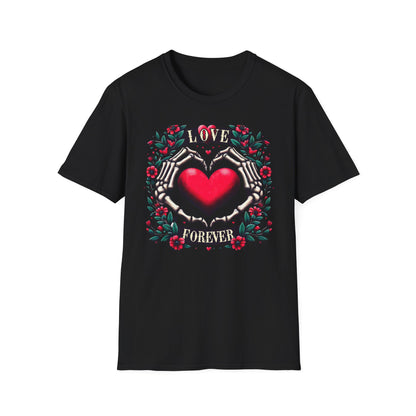 Stunning Love Forever Skeleton Hands Heart T-Shirt | Gothic Romance Till Death Do Us Part Tee | Unique Couple's Gift