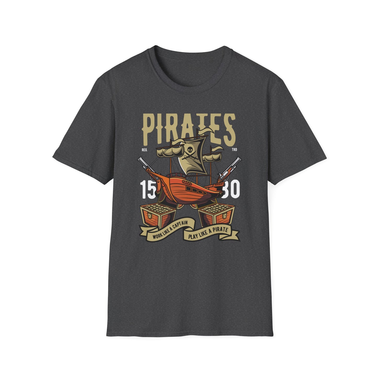 Bold Pirate Ship & Treasure T-Shirt | Work Like A Captain Play Like A Pirate Tee | Epic Adventure Lover Gift