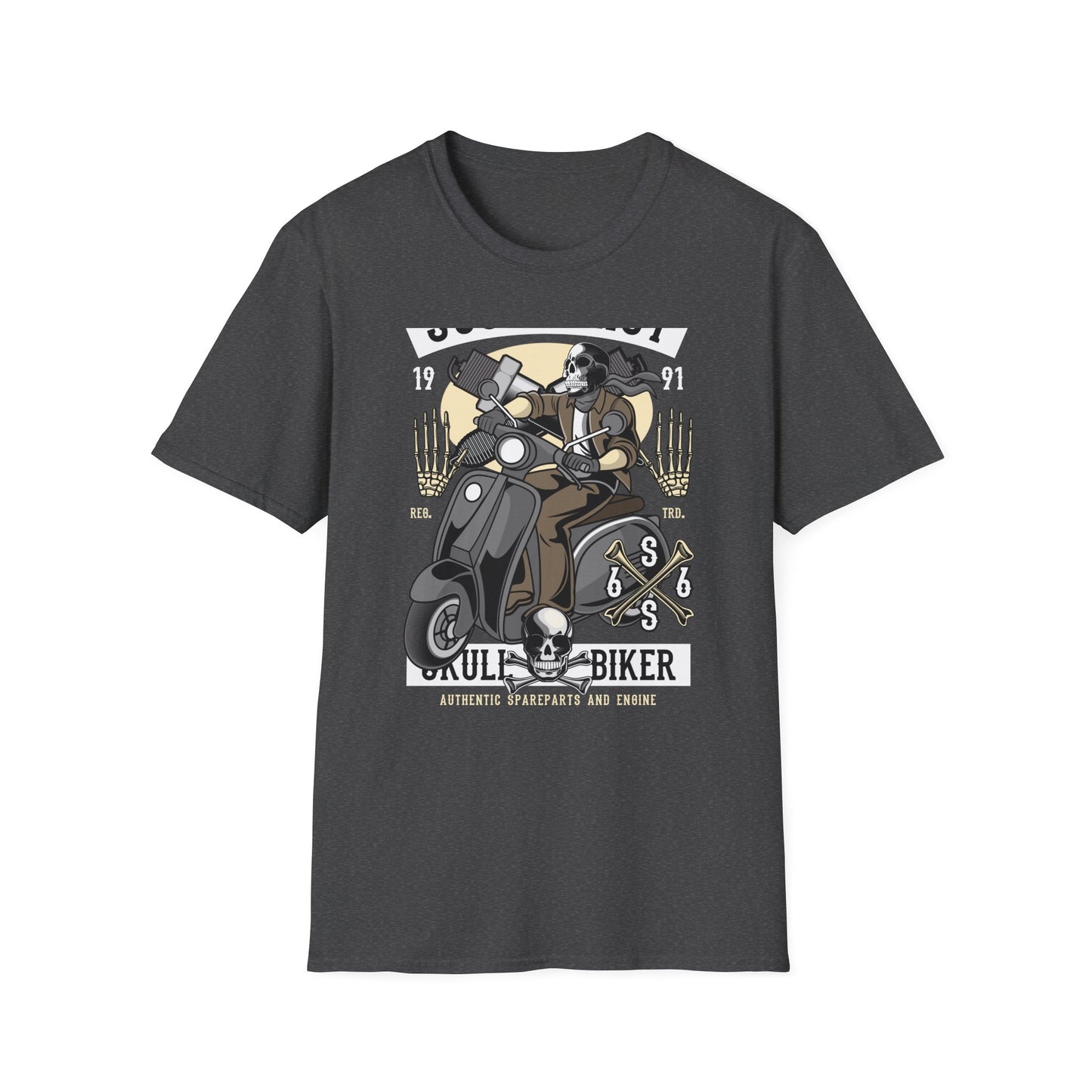 Bold Skull Scooterist T-Shirt | Vintage Biker Rider Tee for Men | Authentic Retro Old School Scooter & Crossbones Design