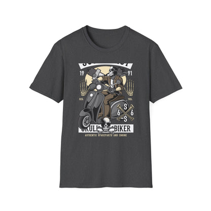 Bold Skull Scooterist T-Shirt | Vintage Biker Rider Tee for Men | Authentic Retro Old School Scooter & Crossbones Design