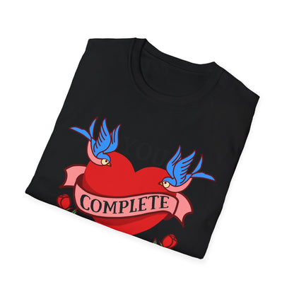 Stunning "Complete" Vintage Tattoo Heart T-Shirt - Romantic Swallows & Roses Design | Perfect Couple's Love Tee