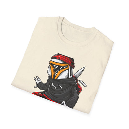 Epic Urban Mandalorian Graffiti Artist T-Shirt | Unique Sci-Fi Street Art Tee | Cool Bounty Hunter Fan Gift