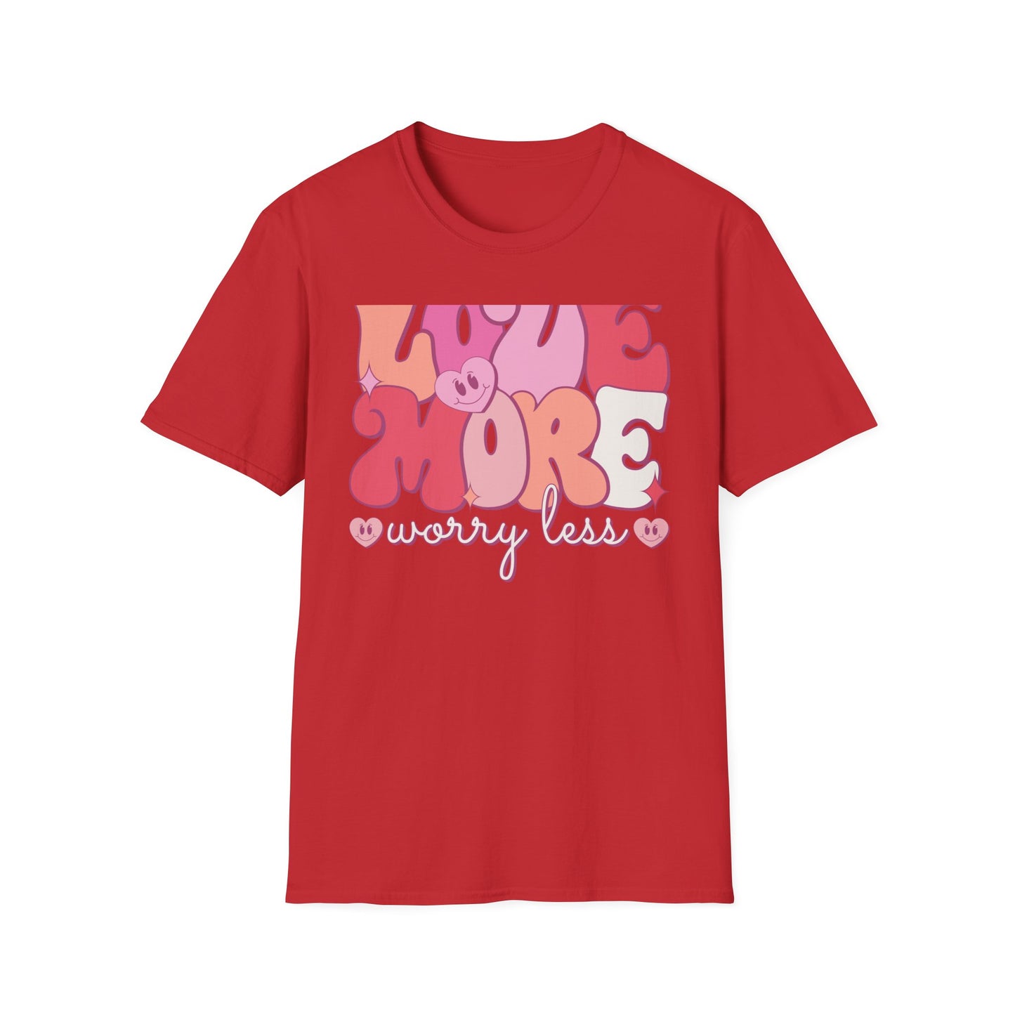 Groovy "LOVE MORE worry less" T-Shirt | Retro Happy Heart Tee | Positive Vibes Apparel for All | Inspiring Gift