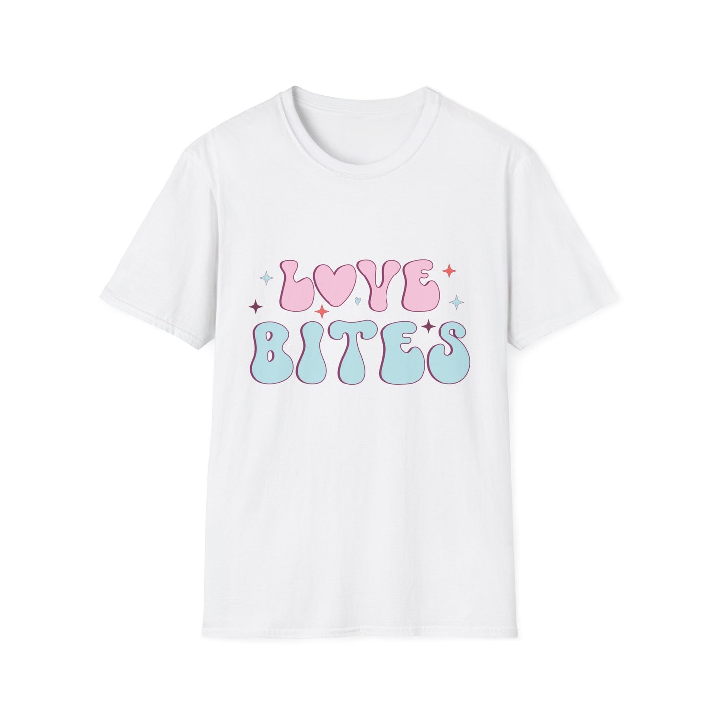 Trendy Love Bites T-Shirt | Groovy Retro Y2K Pink Blue Hearts & Stars Valentine's Day Tee | Adorable Aesthetic Top