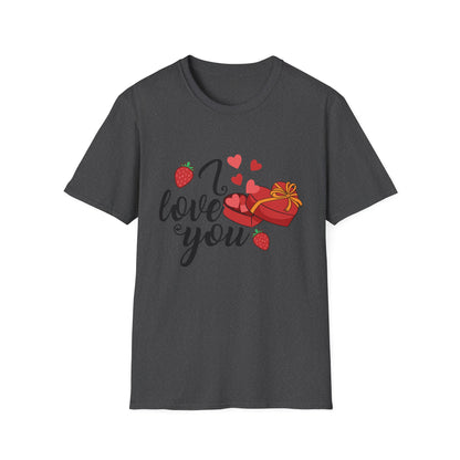 Sweet Valentine's Gift Box T-Shirt with Hearts & Strawberries | Adorable Romantic Tee for Her | Perfect Love Anniversary Apparel
