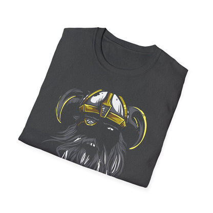 Majestic Viking T-Shirt: Legendary Norse Warrior with Golden Horned Helmet & Braided Beard - Epic Men's Tee Gift