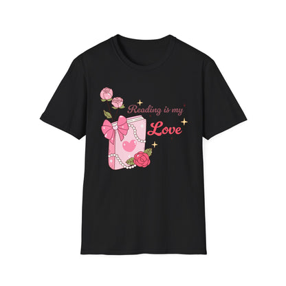 Enchanting "Reading is my Love" T-Shirt for Bookworms | Cute Pink Book & Roses Tee | Ultimate Gift for Avid Readers