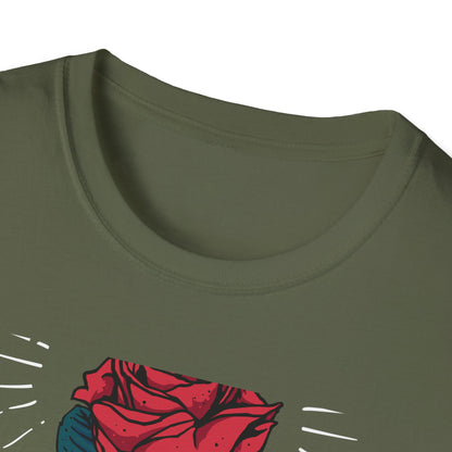 Striking Skeleton Hand Holding Rose T-Shirt | Unique Gothic Love Tee | Captivating Alt Fashion Top for Edgy Style