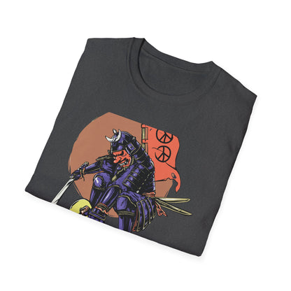 Epic Samurai Skater T-Shirt: Dynamic Japanese Warrior & Peace Sign - Urban Streetwear Tee