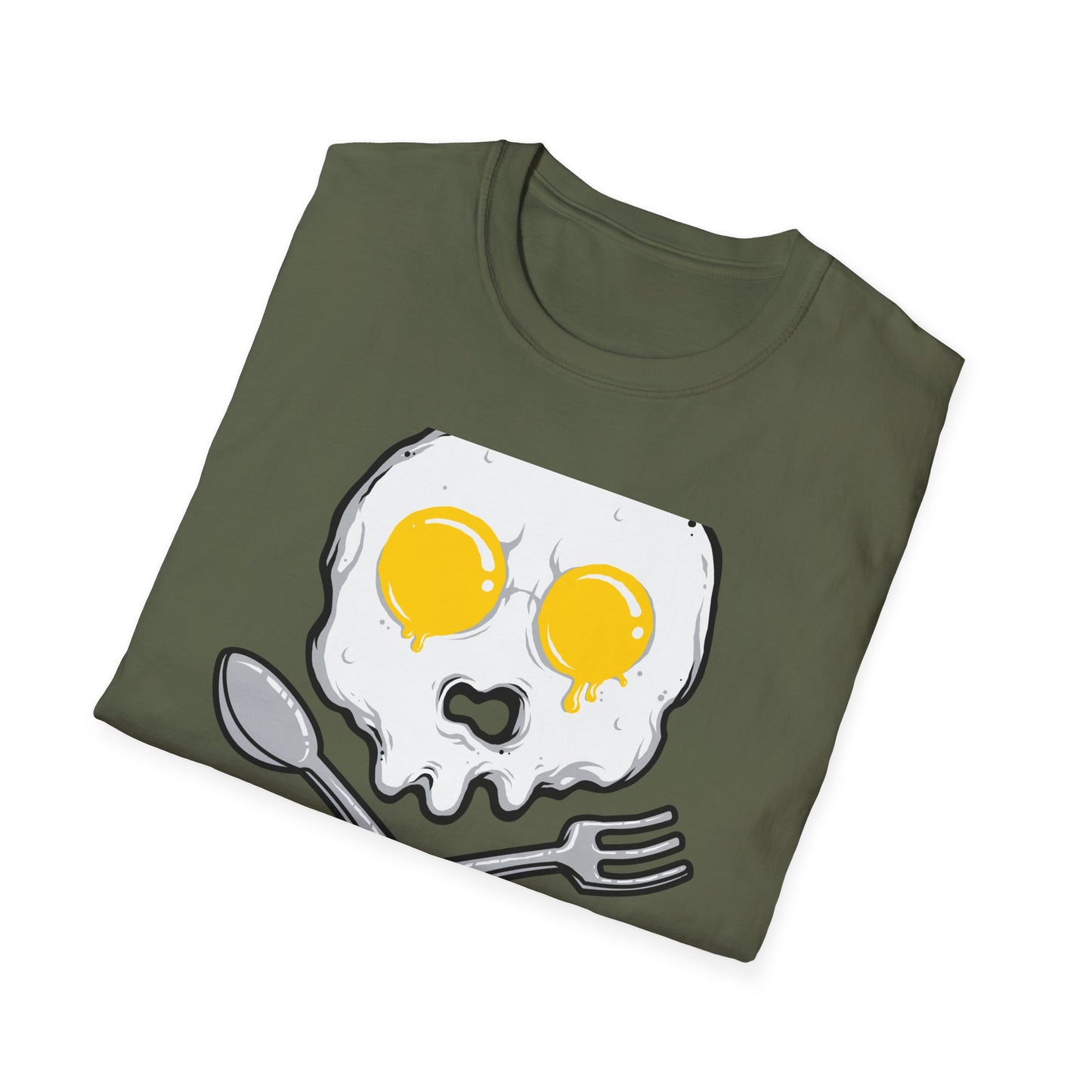 Epic Fried Egg Skull & Cross Utensils T-Shirt | Breakfast Lover & Chef Foodie Graphic Tee