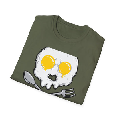 Epic Fried Egg Skull & Cross Utensils T-Shirt | Breakfast Lover & Chef Foodie Graphic Tee