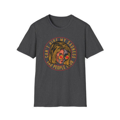 Unique 'Can't Hide My Sadness' T-Shirt - Sad People Club Emo Pop Art Tee with Crying Girl & Broken Heart Shades