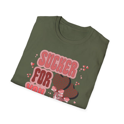 Sweet Sucker For You T-Shirt | Retro Checkered Heart Lollipops | Valentine's Day Love Gift | Adorable & Trendy Romantic Tee