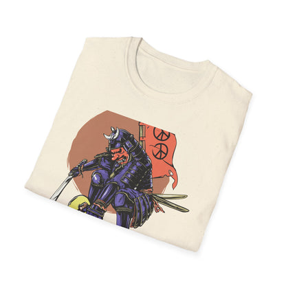 Bold Samurai Skater T-Shirt | Epic Japanese Warrior on Skateboard with Peace Sign Graphic Tee