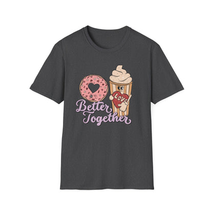 Adorable 'Better Together' Donut & Coffee Love T-Shirt | Retro Vintage Sweet Treat Couple's Tee | Perfect Valentine's Gift