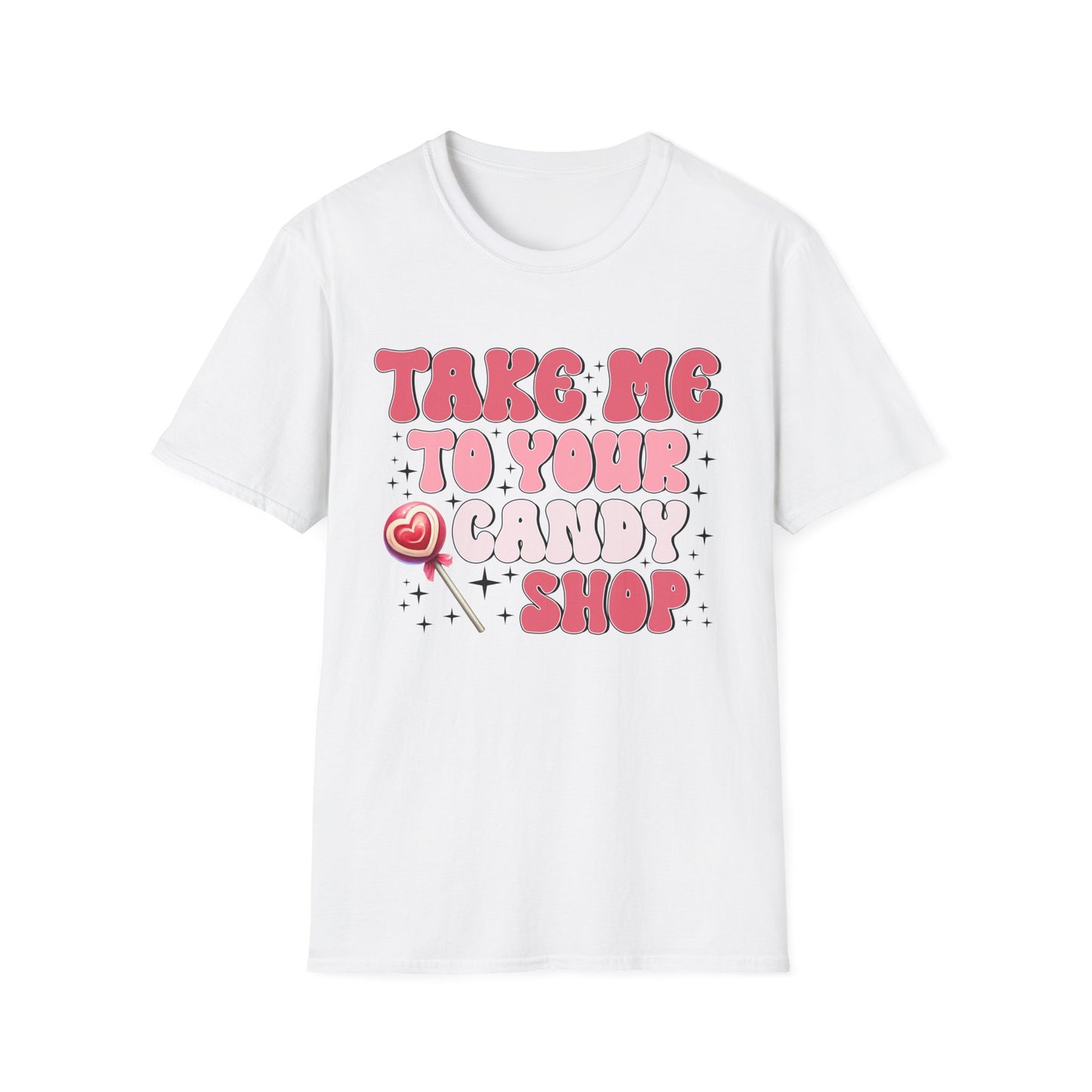 Sweet Retro Candy Shop T-Shirt | Groovy 'Take Me To Your Candy Shop' Tee with Heart Lollipop | Fun & Flirty Pop Culture Vibe