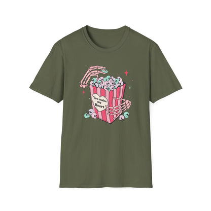 Spooky-Cute 'You Make My Heart' Skull Popcorn T-Shirt - Pastel Goth Love Tee Gift