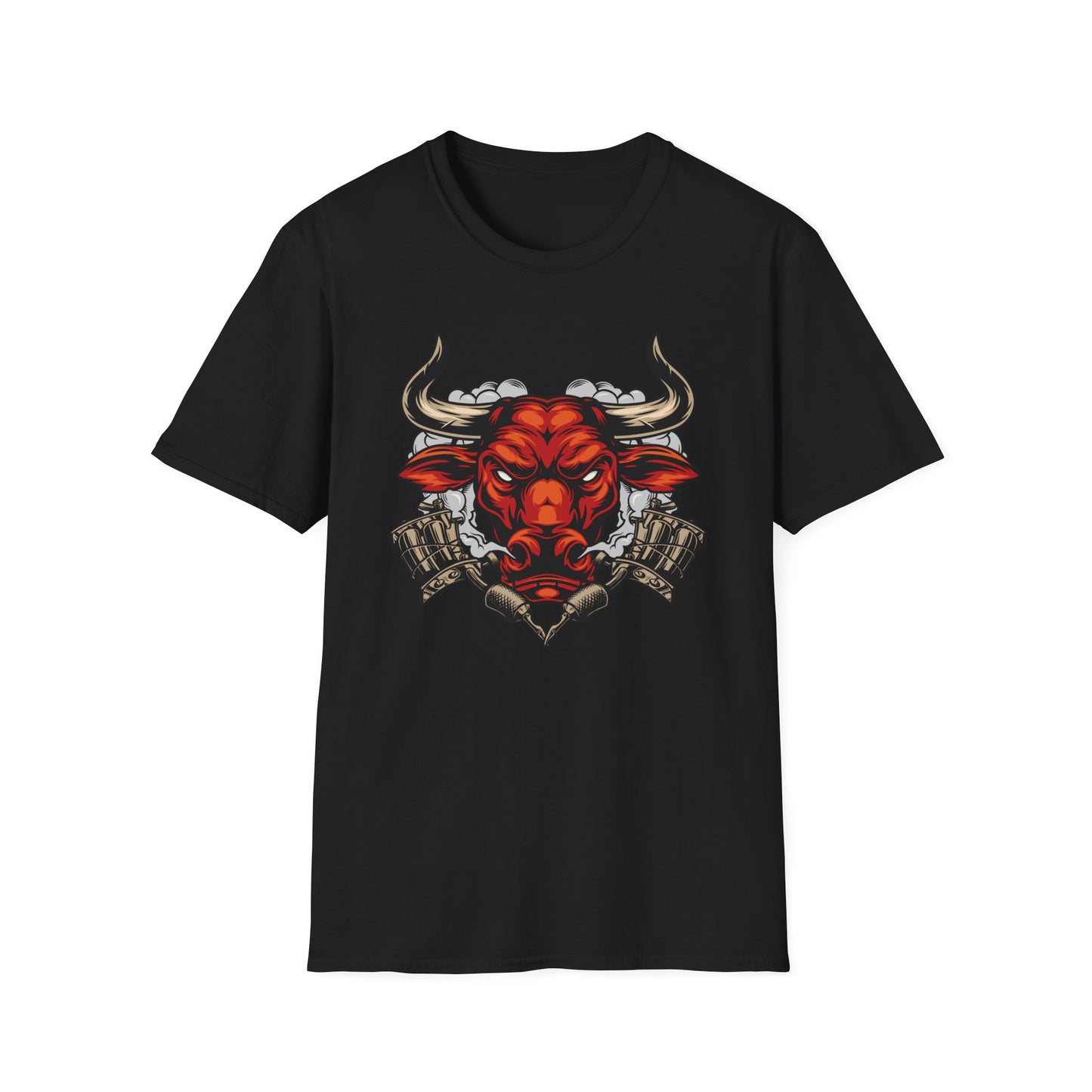 Fierce Red Bull Tattoo Machine T-Shirt | Bold Ink Art Graphic Tee | Edgy & Powerful Apparel Gift