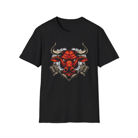 Fierce Red Bull Tattoo Machine T-Shirt | Bold Ink Art Graphic Tee | Edgy & Powerful Apparel Gift