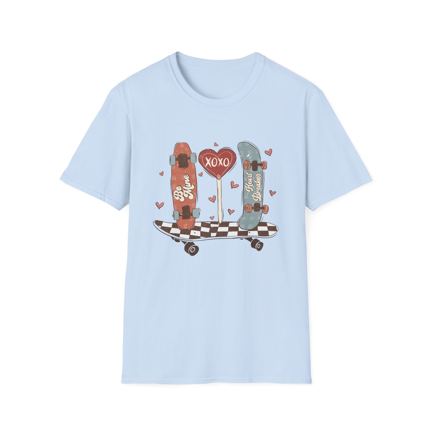Retro Skateboard Valentine's T-Shirt | Be Mine Heart Breaker XOXO Tee | Trendy Vintage Skater Love Graphic Shirt