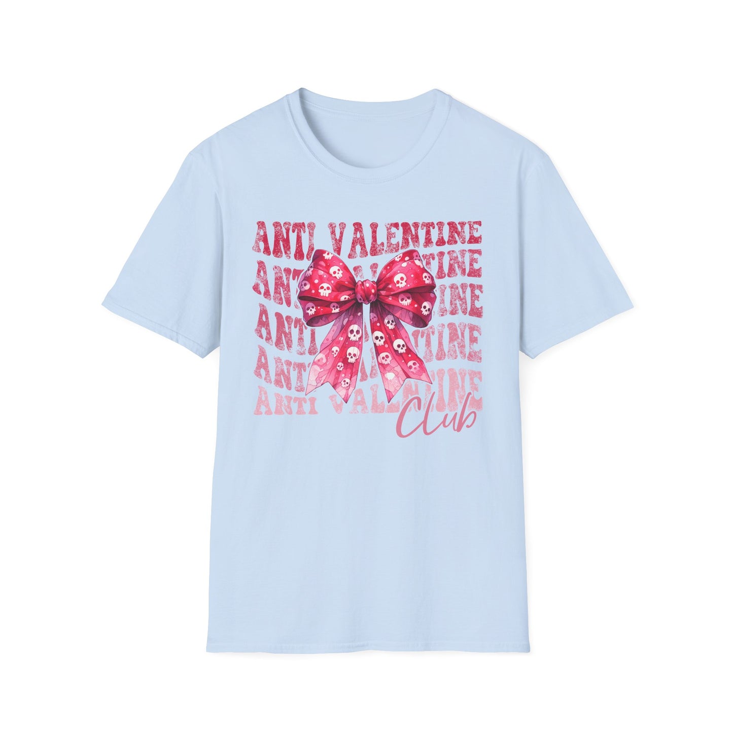 Sassy Anti Valentine's Club T-Shirt: Edgy Pink Skull Bow Tee | Unique Valentine's Day Rejection & Goth Aesthetic Statement Top