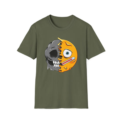 Epic Melting Skull Sick Emoji T-Shirt | Unique Duality Design for Edgy Statement Style & Dark Humor