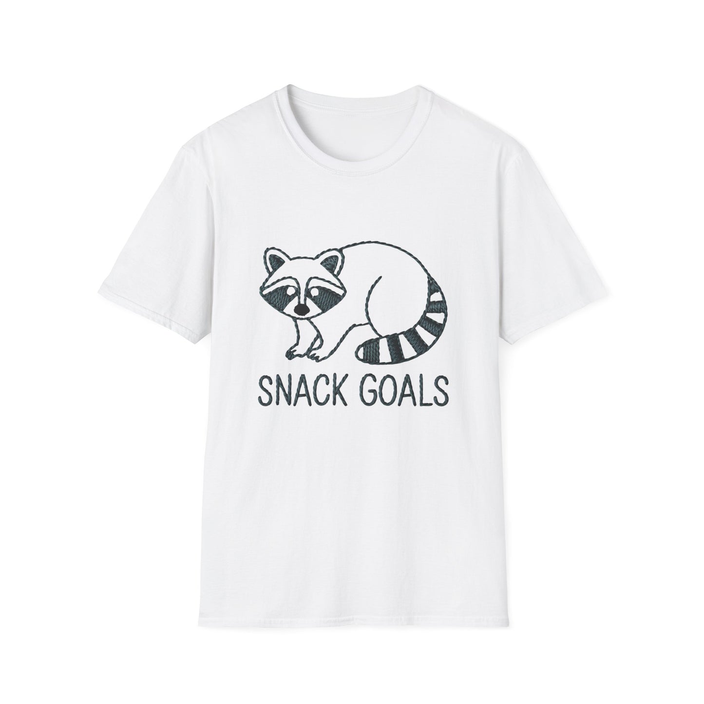 Cute Raccoon 'Snack Goals' T-Shirt | Adorable Embroidered Look Foodie Tee | Funny Animal Lover Gift