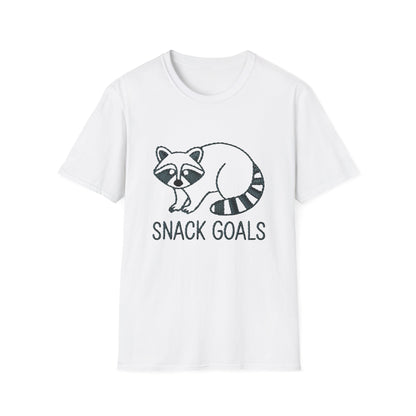 Cute Raccoon 'Snack Goals' T-Shirt | Adorable Embroidered Look Foodie Tee | Funny Animal Lover Gift