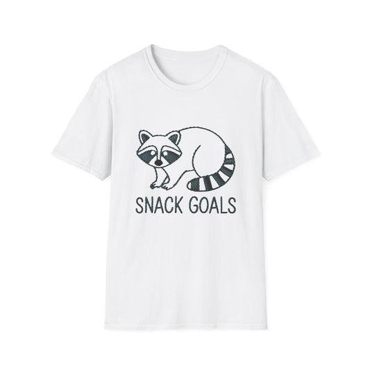 Cute Raccoon 'Snack Goals' T-Shirt | Adorable Embroidered Look Foodie Tee | Funny Animal Lover Gift