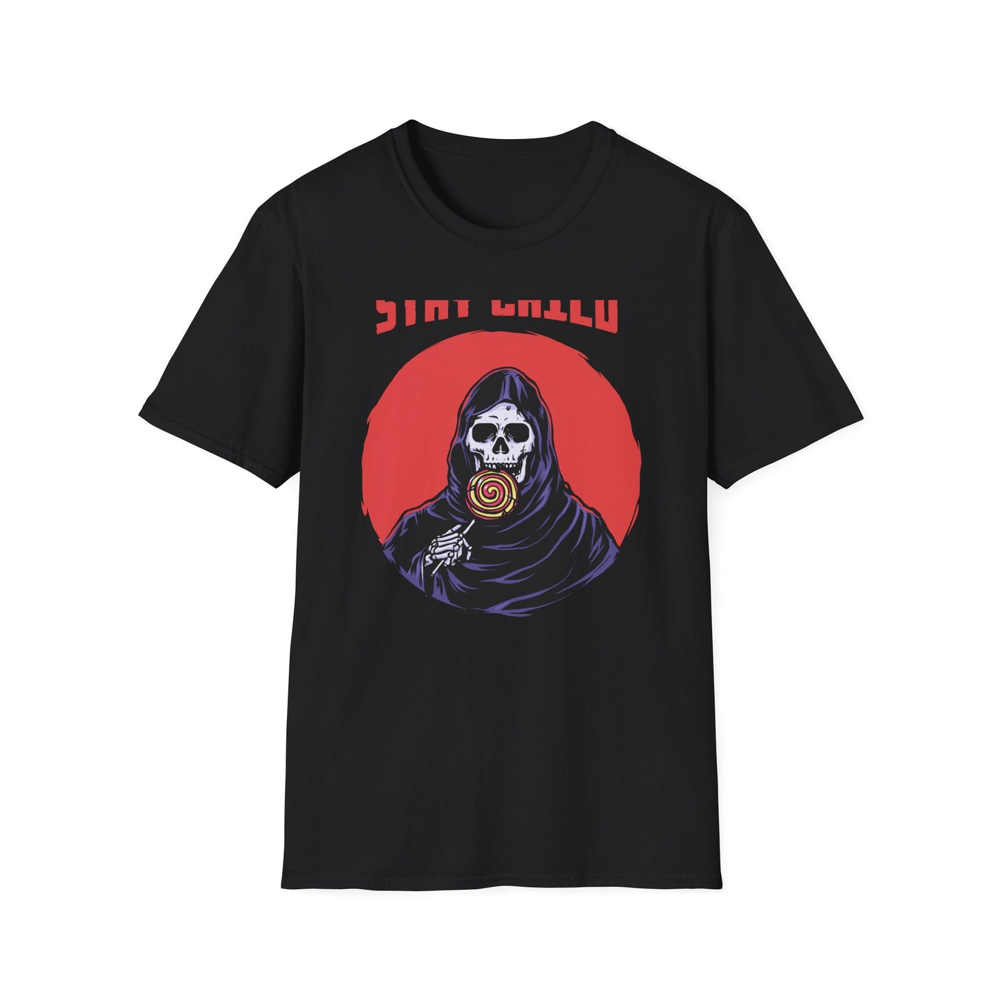 Stay Child Grim Reaper Lollipop T-Shirt - Edgy Skeleton & Candy Tee for Dark Humor Fans | Awesome Unique Graphic Apparel