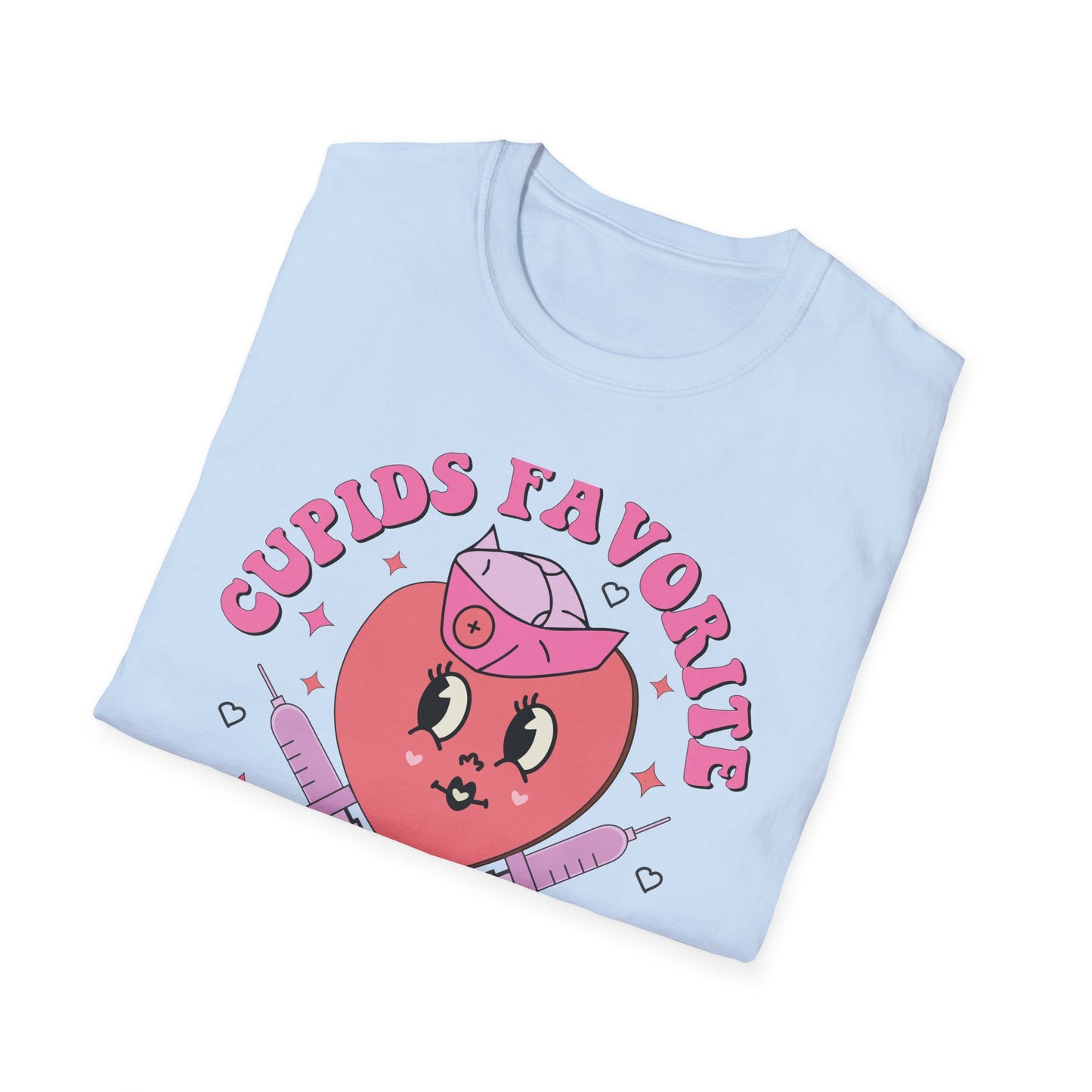 Groovy Cupid's Favorite Nurse T-Shirt | Retro Heart & Syringe Design | Valentine's Day Gift for RNs!