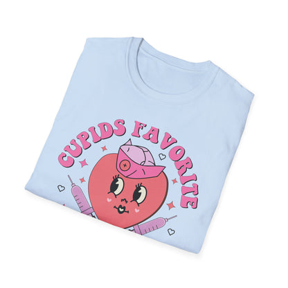 Groovy Cupid's Favorite Nurse T-Shirt | Retro Heart & Syringe Design | Valentine's Day Gift for RNs!