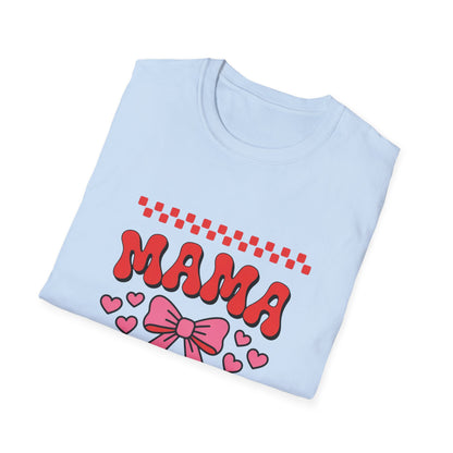 Vibrant Groovy Mama T-Shirt for Mom | Pink Bow, Hearts & Checkerboard | Chic Mother's Day Gift