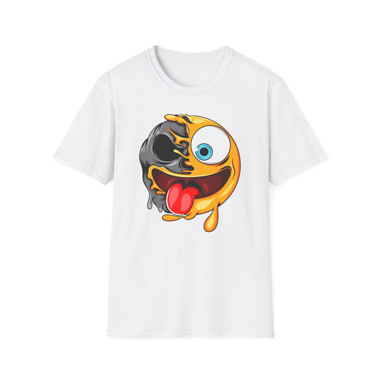 Unique Melting Skull Smiley Face T-Shirt - Vibrant Edgy Cartoon Graphic Tee for Pop Culture Fans