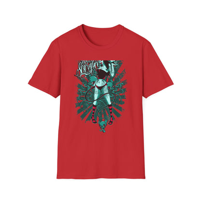 Bold 'Feast of Sacrifice' T-Shirt - Edgy Pin-Up Girl, Flaming Skulls & Tattoo Art for Goth & Alternative Style