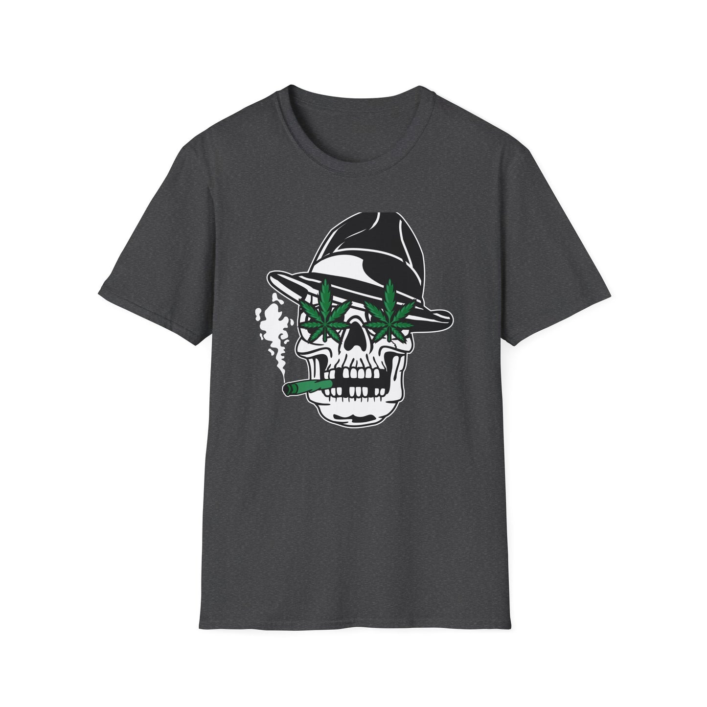 Dope Stoner Skull T-Shirt with Cannabis Leaves & Fedora Hat - Unique 420 Smoker Tee | Epic Pot Leaf Design Apparel