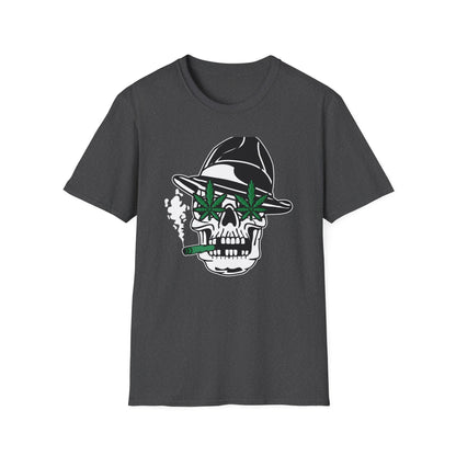Dope Stoner Skull T-Shirt with Cannabis Leaves & Fedora Hat - Unique 420 Smoker Tee | Epic Pot Leaf Design Apparel