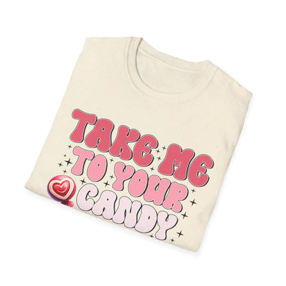 Sweet Retro Candy Shop T-Shirt | Groovy 'Take Me To Your Candy Shop' Tee with Heart Lollipop | Fun & Flirty Pop Culture Vibe