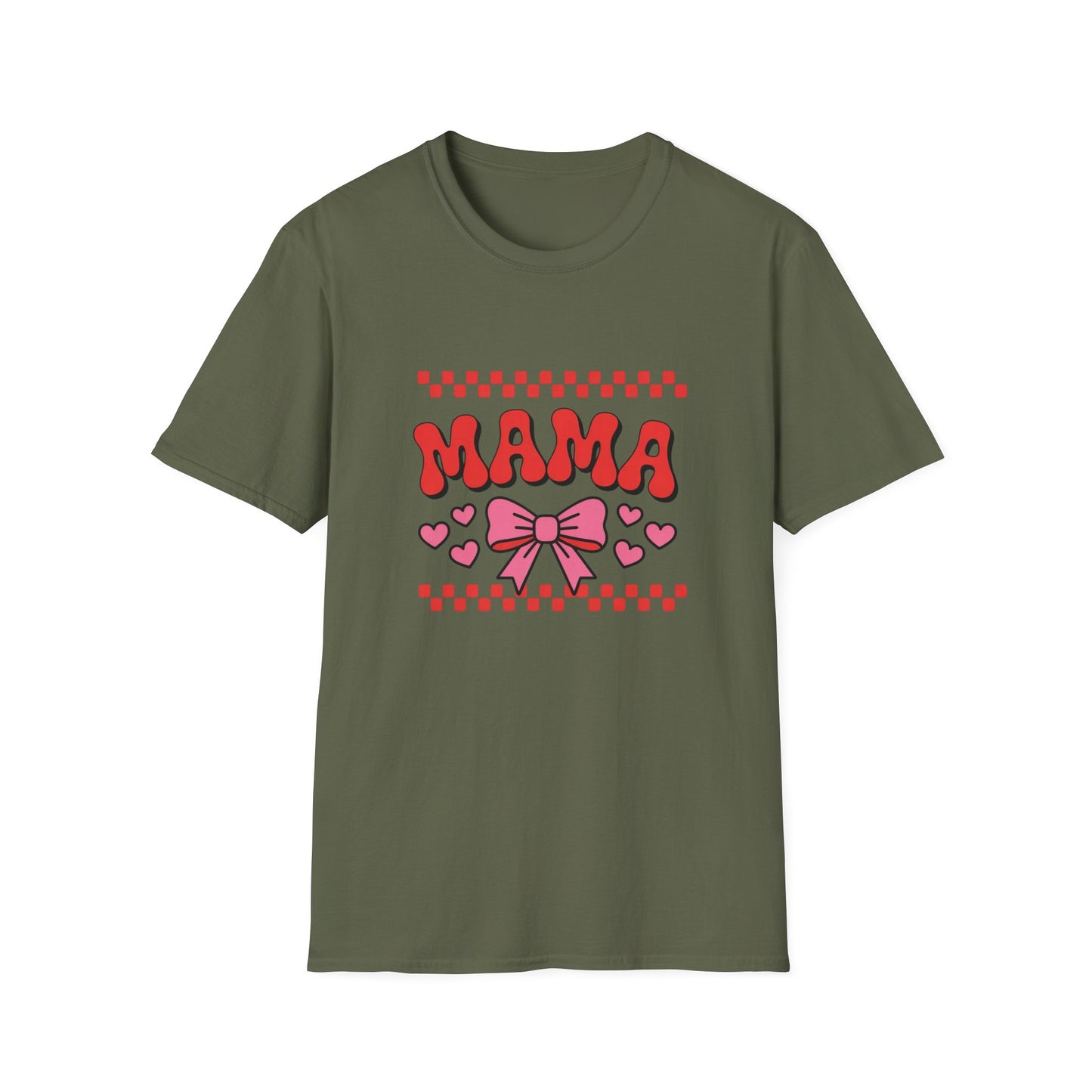 Vibrant Groovy Mama T-Shirt for Mom | Pink Bow, Hearts & Checkerboard | Chic Mother's Day Gift