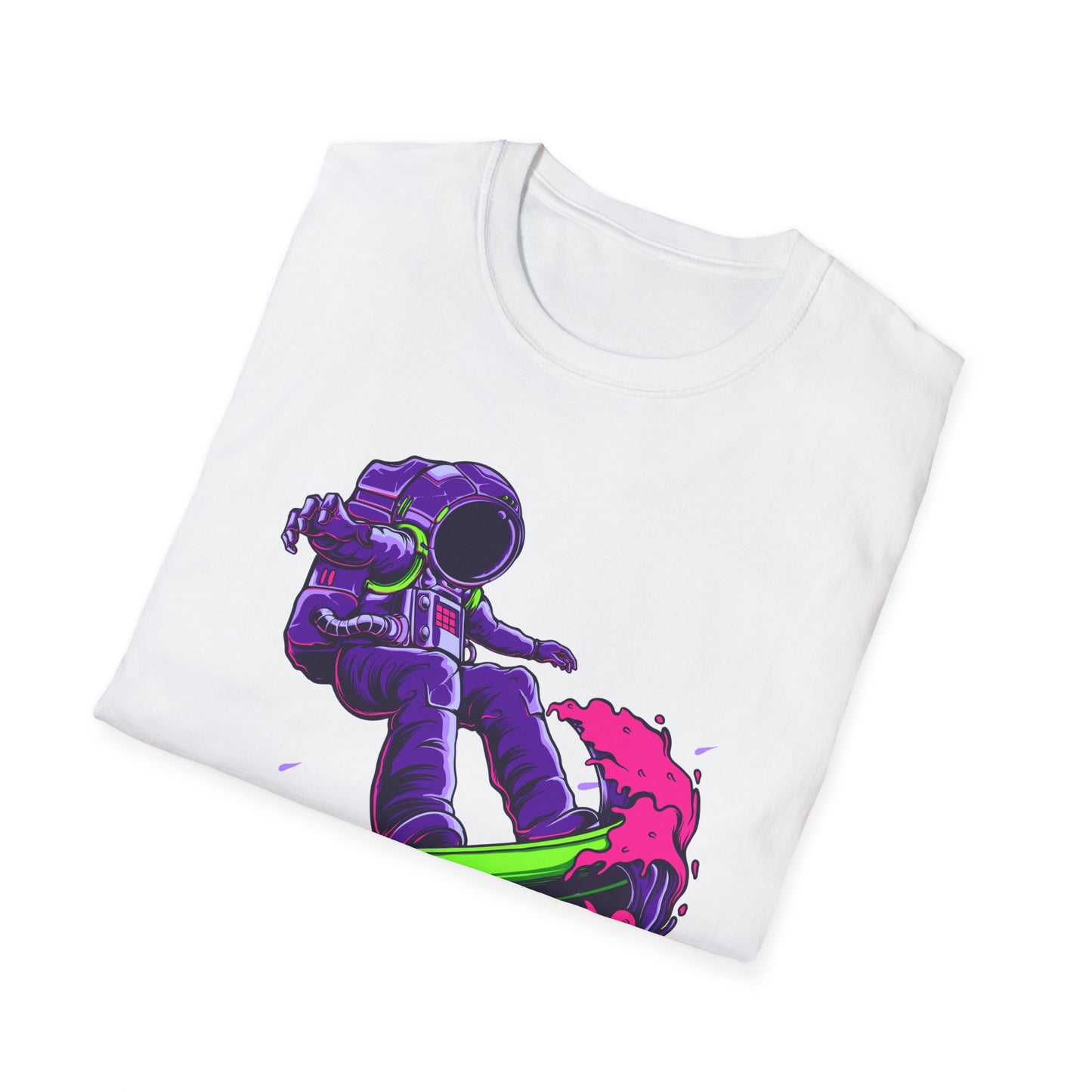 Vibrant Astronaut Surfing T-Shirt - Epic Space Wave Design for Sci-Fi & Surf Lovers | Unique Cosmic Apparel