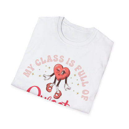 Adorable 'My Class is Full of Sweethearts' Teacher T-Shirt - Retro Valentine's Day Educator Gift - Cute Winking Heart Tee