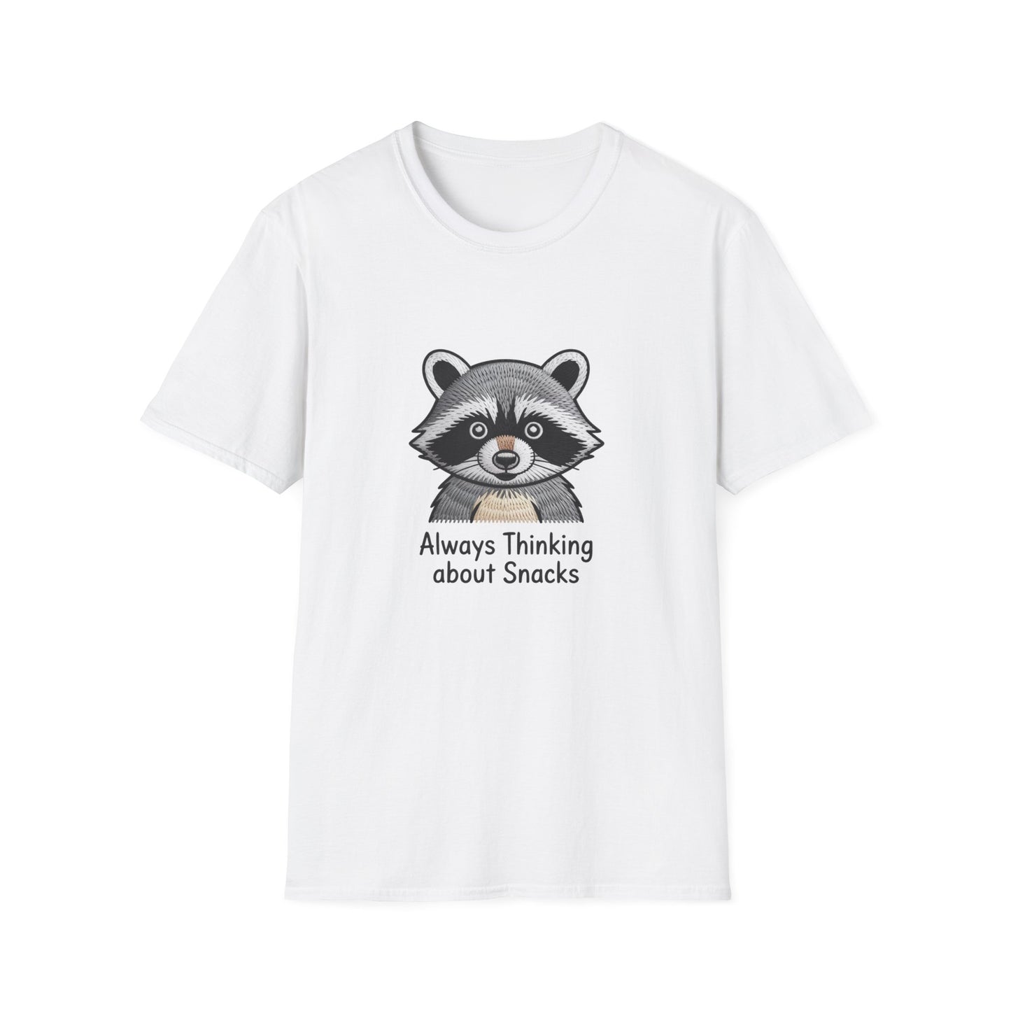 Hilarious Raccoon Snack Lover Embroidered T-Shirt | Adorable Wildlife Funny Tee | Cozy Casual Gift for Foodies