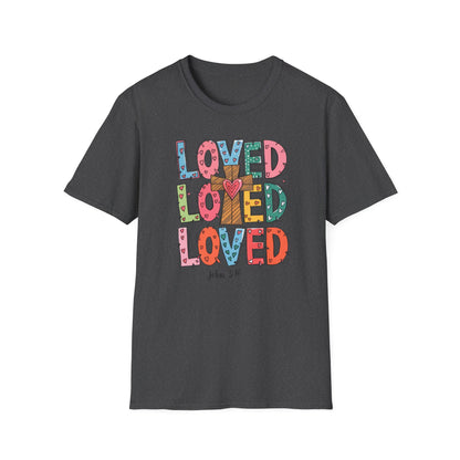 Vibrant Loved John 3:16 T-Shirt | Christian Faith Cross Hearts Tee | Uplifting Scripture Apparel for Women & Believers